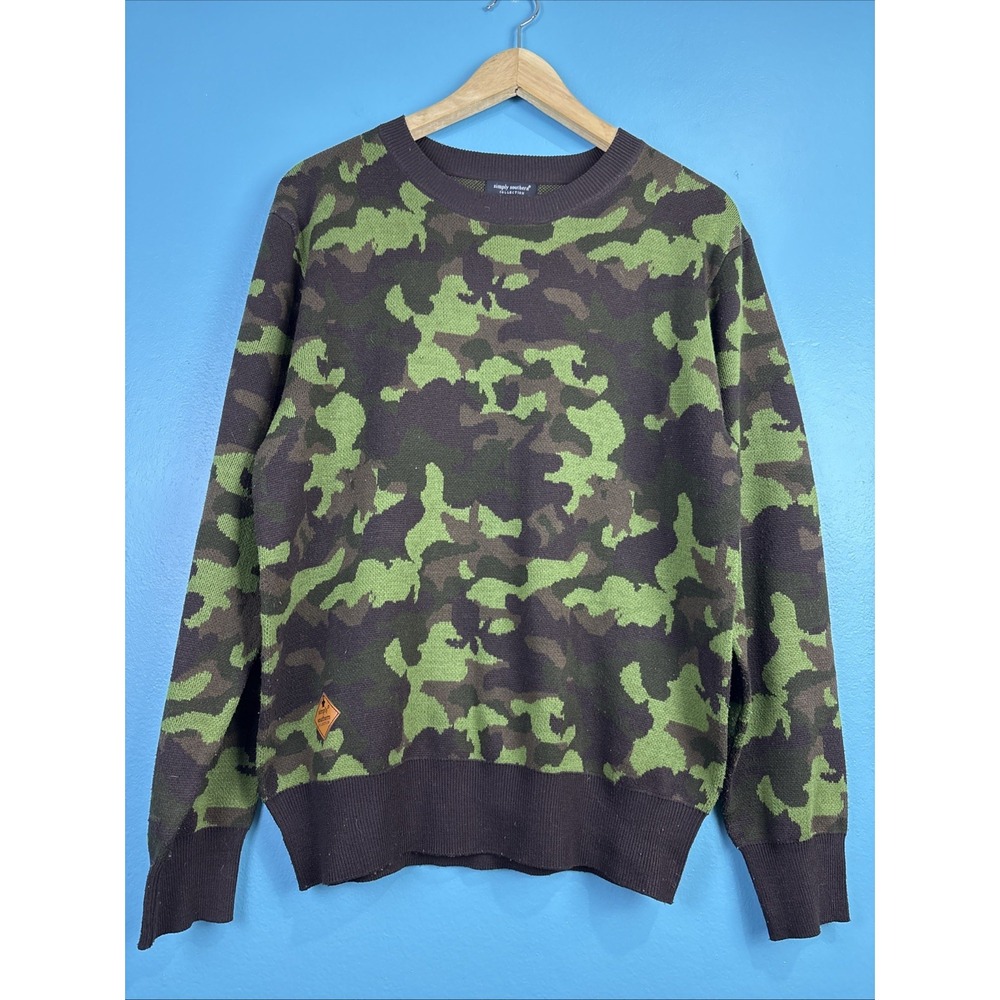 Women's S Simply Southern Crew Neck Long Sleeve Knit Camo Sweater Camping